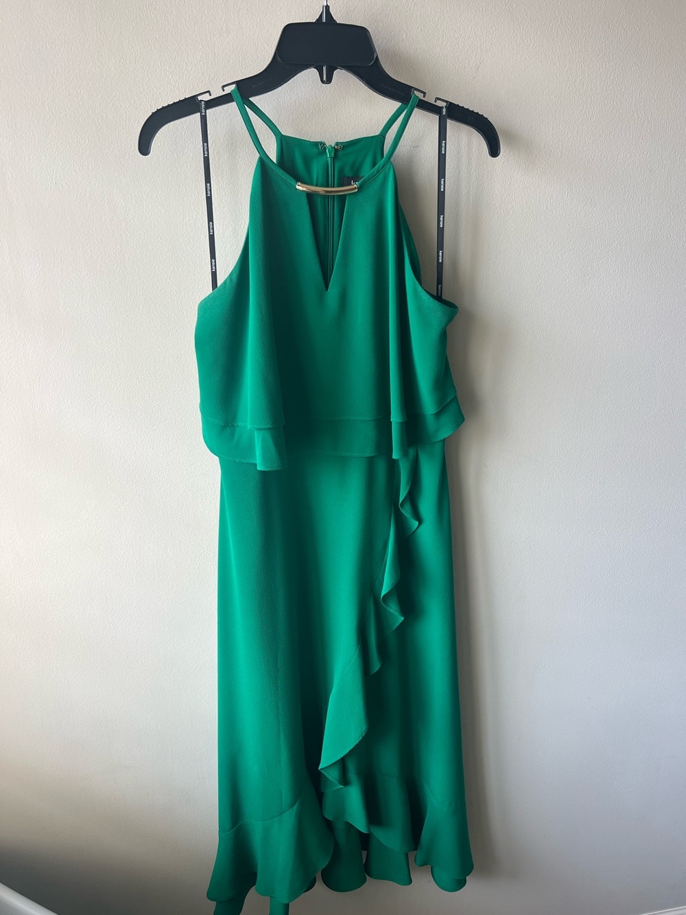 Kensie Emerald Ruffle Halter Midi Dress